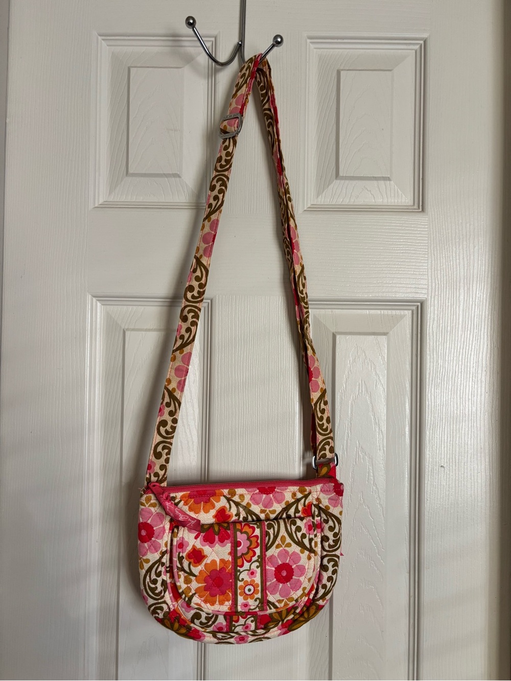 Vera Bradley Pink, Red and Brown Floral Quilted Crossbody